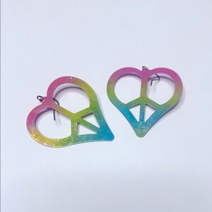 Colorful Metallic Peace Sign Heart Earrings
